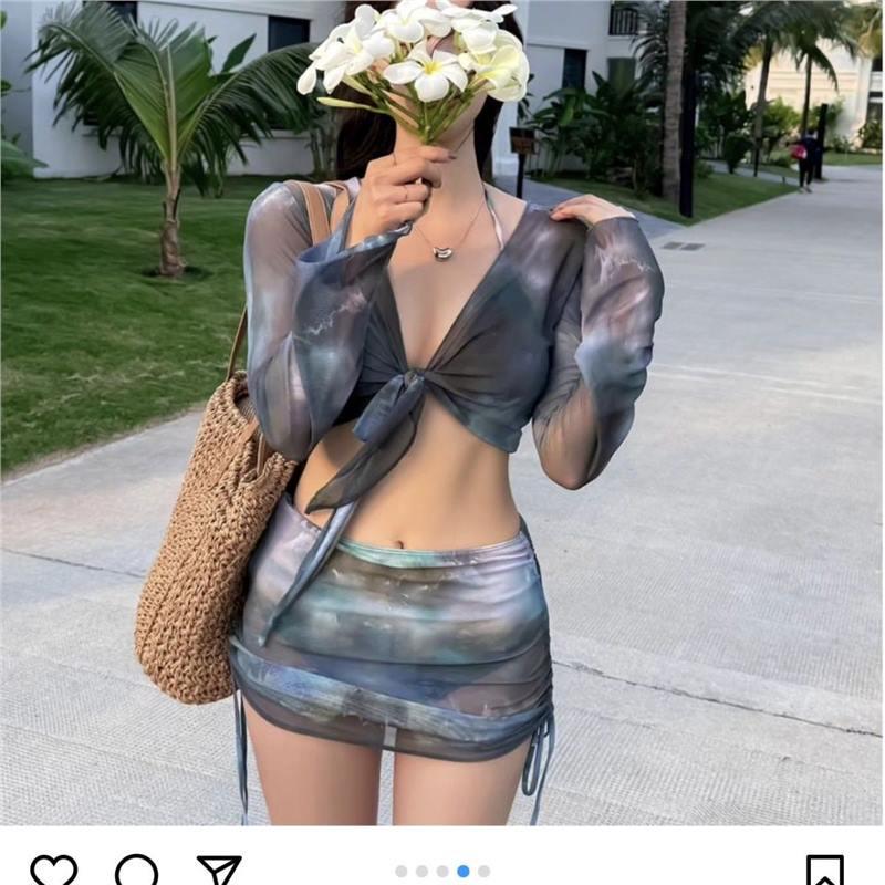 

2024 Split Bikini Four-Piece Set: Sexy Slimming Swimwear & Long Dress Tie-dye M