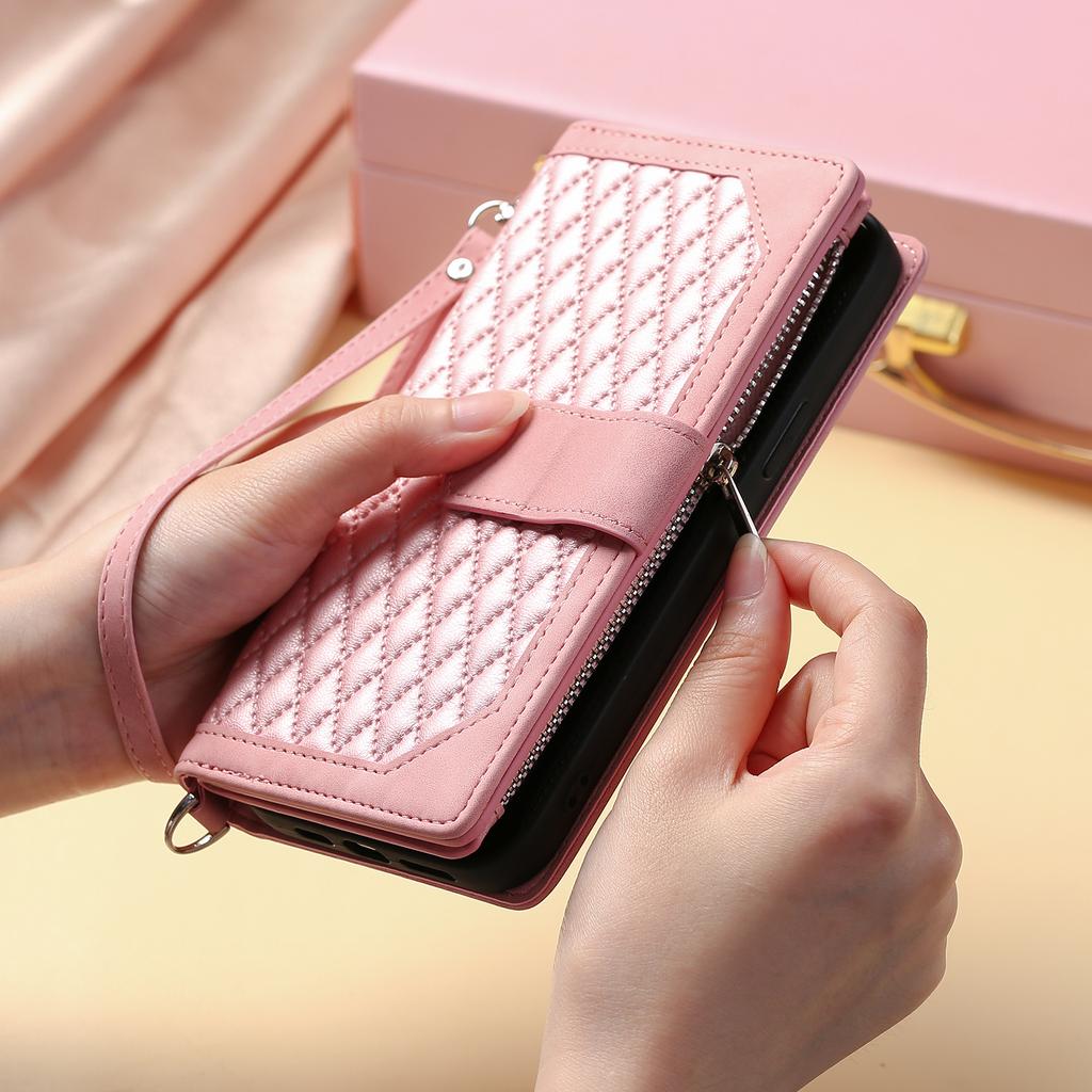 Rhombic Leather Case for Samsung Galaxy S26 S25 Edge S24 Ultra S23 Plus FE A17 A16 A26 A36 A56 Flip Wrist Wallet Phone Cover
