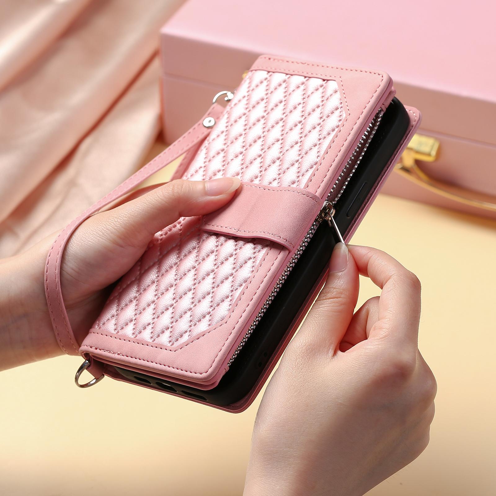 

Rhombic Leather Case for Samsung Galaxy S26 S25 Edge S24 Ultra S23 Plus FE A17 A16 A26 A36 A56 Flip Wrist Wallet Phone Cover Galaxy S26 рожевий