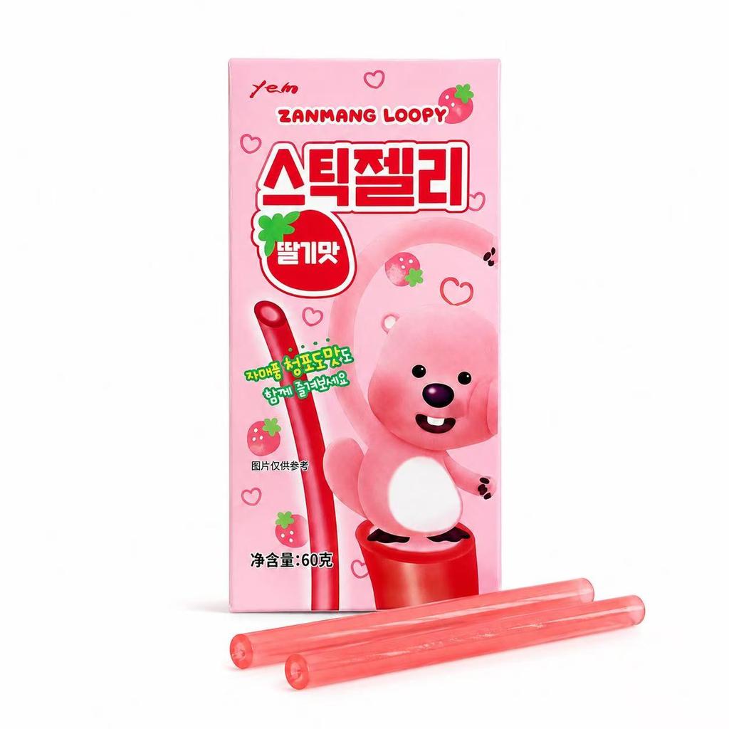 YEM Zanmang Loopy Strawberry‑Flavor Long Strip Candy 60g | Tangy Sweet Fruit Taste, Chewy Elastic Texture, Unique Strip Shape