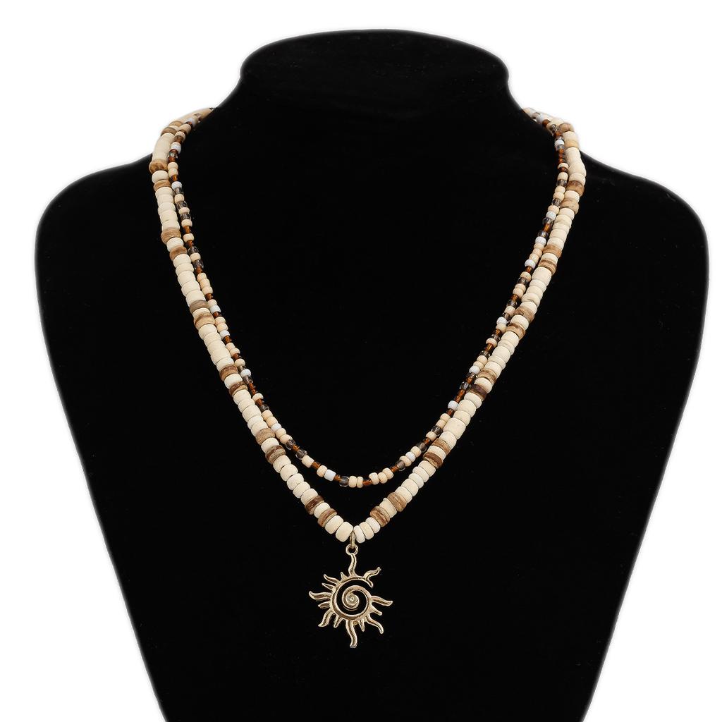 Fashionable Men Coconut Shell Beaded Necklace Hip Hop Sun Pendant Choker Chain Jewelry
