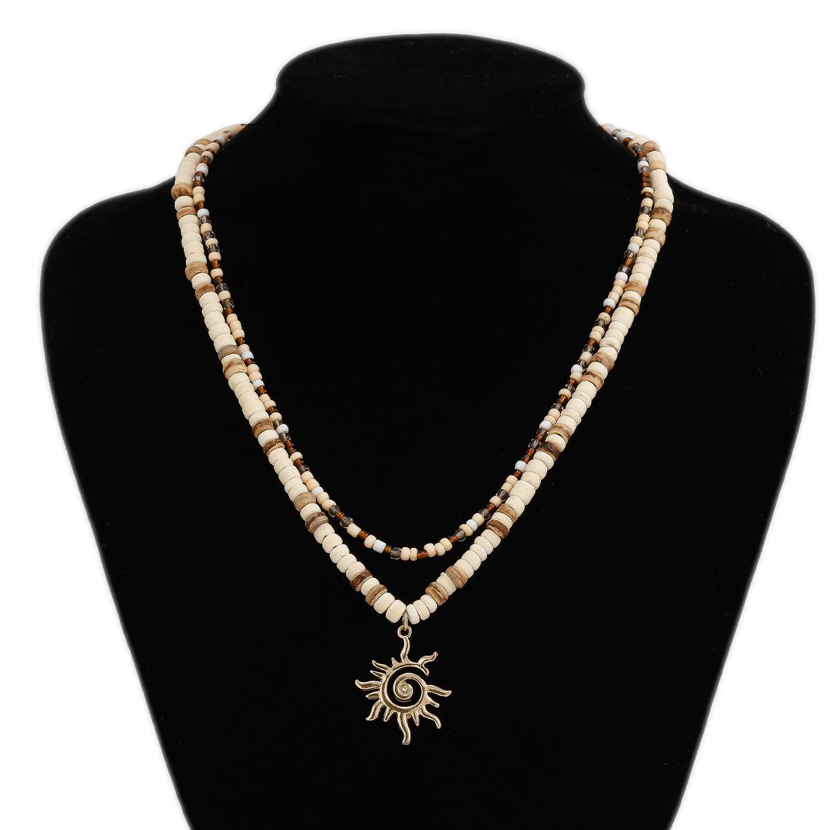 

Fashionable Men Coconut Shell Beaded Necklace Hip Hop Sun Pendant Choker Chain Jewelry