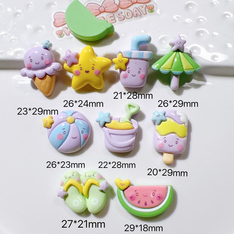 10Pcs Cute Bright Interesting Cartoon Beach Umbrella Slippers Series Resin Scrapbook Diy Jewelry Wedding Hairpin Accessories A94