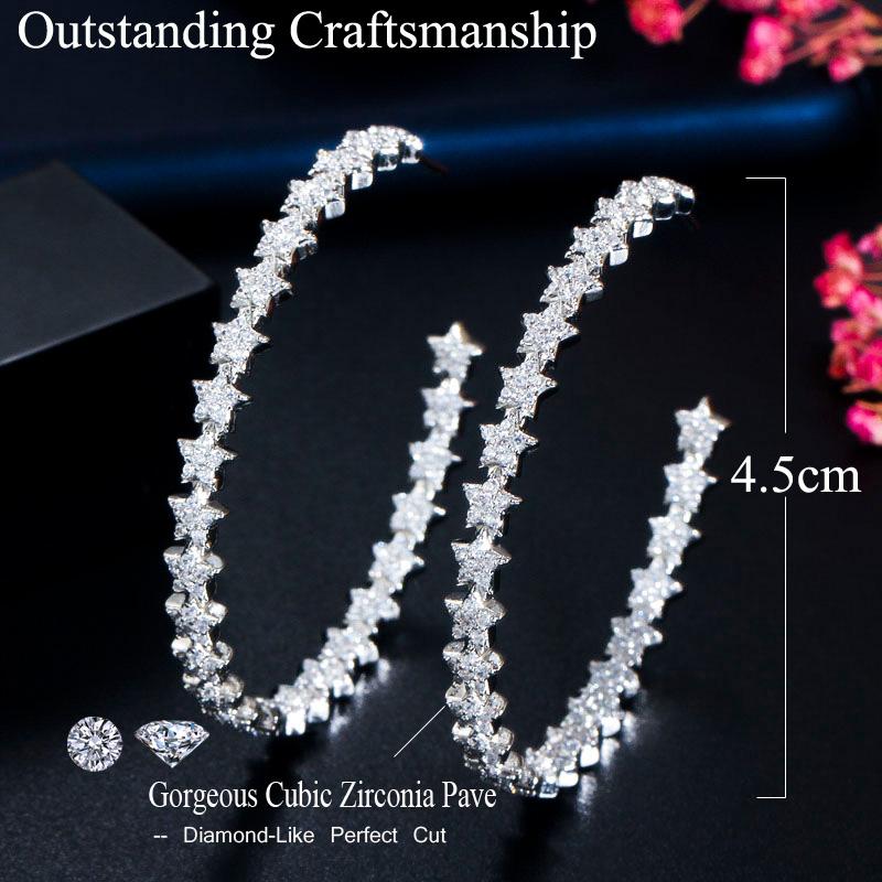 WWJ Golden Color Jewelry Big Circle Lucky Star Cut Zircon Hoop Earrings