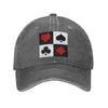 Cappellino da baseball in denim lavato con carte da gioco, cappellini casual regolabili, cappello estivo unisex