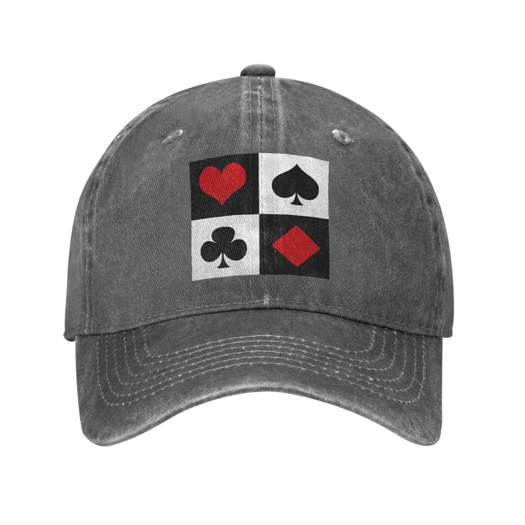 Cappellino da baseball in denim lavato con carte da gioco, cappellini casual regolabili, cappello estivo unisex