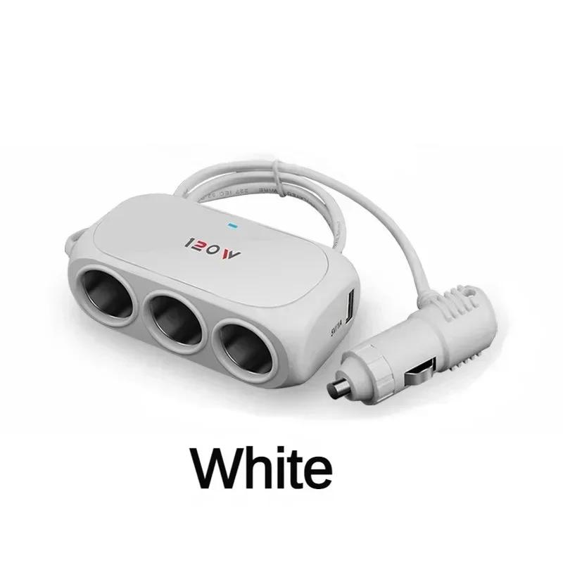 Car Lighter Adapter Charger Adapter Triple Splitter Lighter Output 12V ABS Black Cigar Car Adapter Lighter Multi Socket USB Port