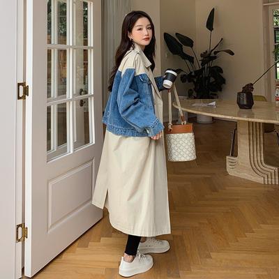 Palton Trench din Denim cu Impletituri, pentru Femei, Lung, Larg, Mărimi Mari