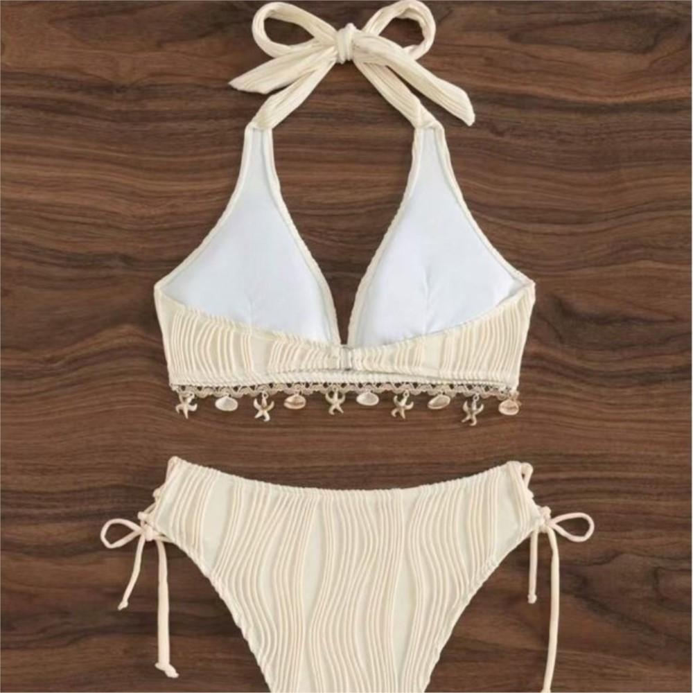Women's Bikinis And Tankinis New Swimsuit Sexy Halter Neck Bikini Two Piece Set Solid Color Leace-up Backless Temperament Trendy