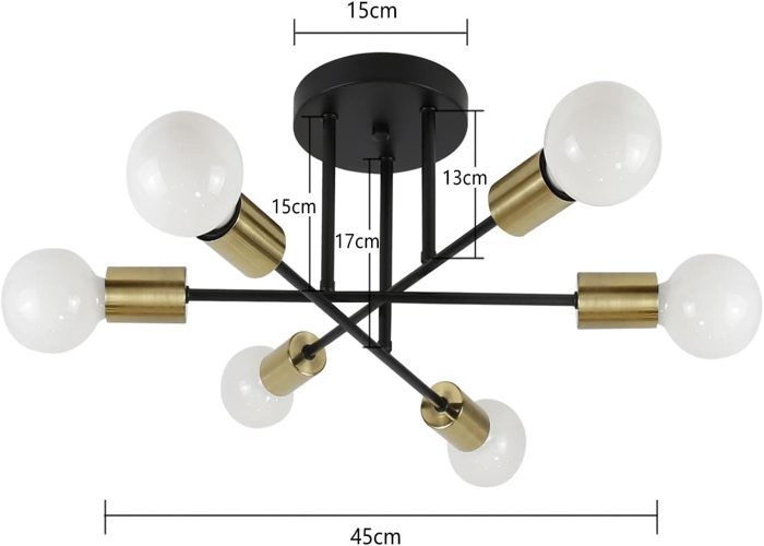 Plafonnier - NETTLIFE - Plafonnier vintage 6 ampoules E27 - Noir et doré - Métal - Style industriel