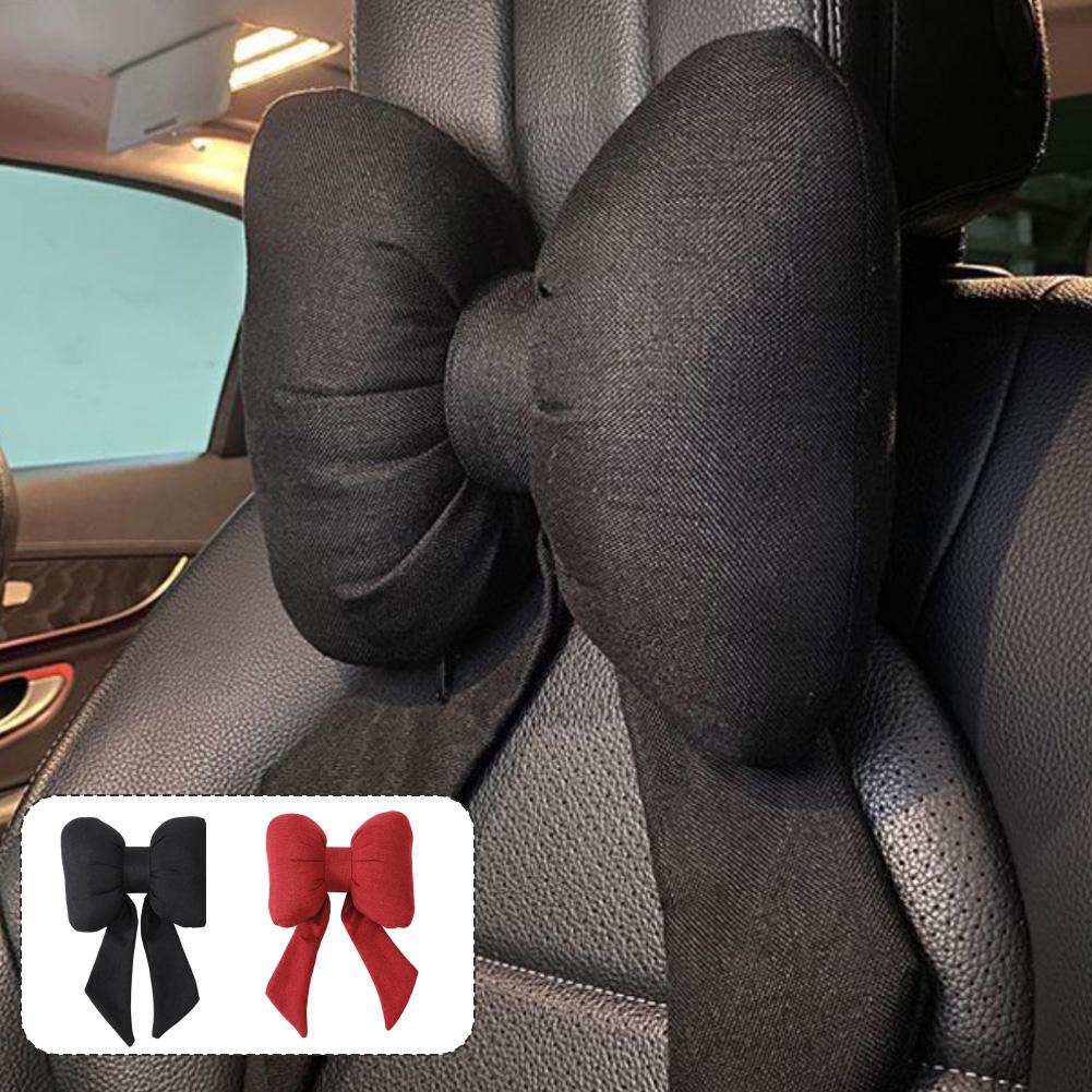1PCS Car Headrest Lumbar Rest Neck Pillow Backrest Car Car and Seat Car Linen Pillow Lumbar Headrest Rest Bow Cotton Stream Q0S8