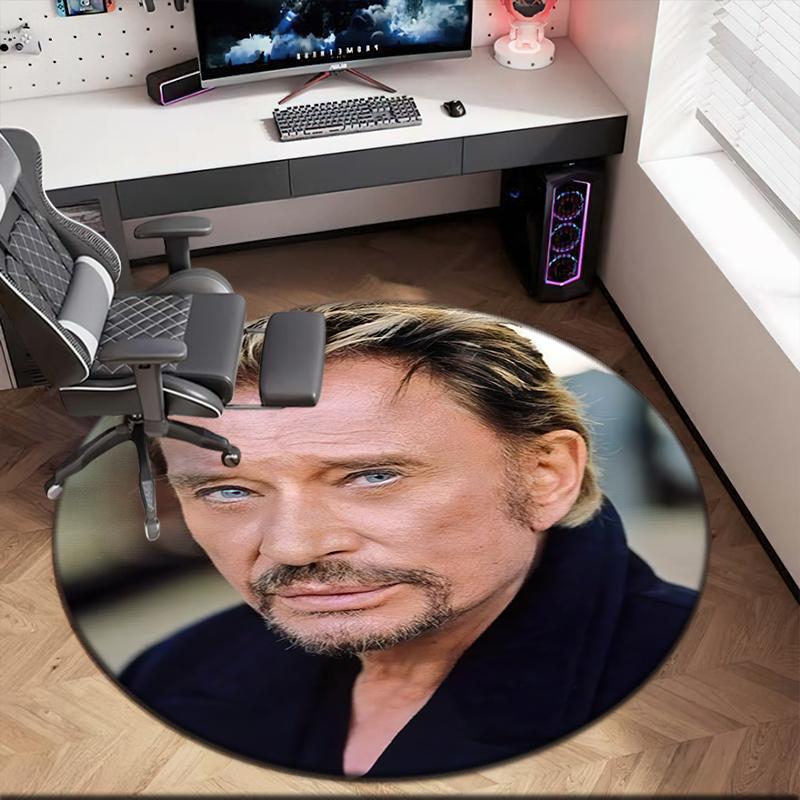 1pc Rock Star Johnny Hallyday Round Carpet Painted Printed Circular Carpet, Home Door Mat, Outdoor Travel Protection Carpet