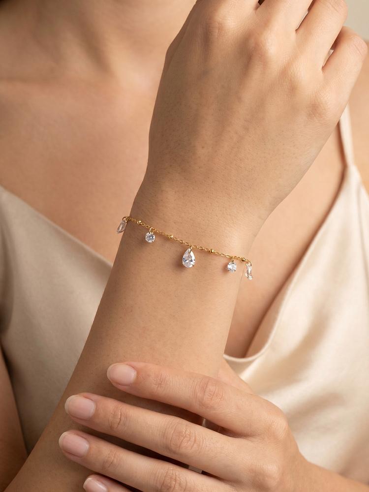 Multi Zirconia Satellite Chain Bracelet for Women, 18K Gold Plated Stainless Steel Wristlet, Waterproof Party Jewelry