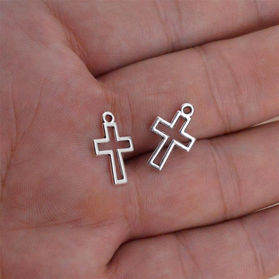 18/48Pcs/Lot Antique Bronze Silvery Cross Charms Hollow Pendants for DIY Jewelry Making