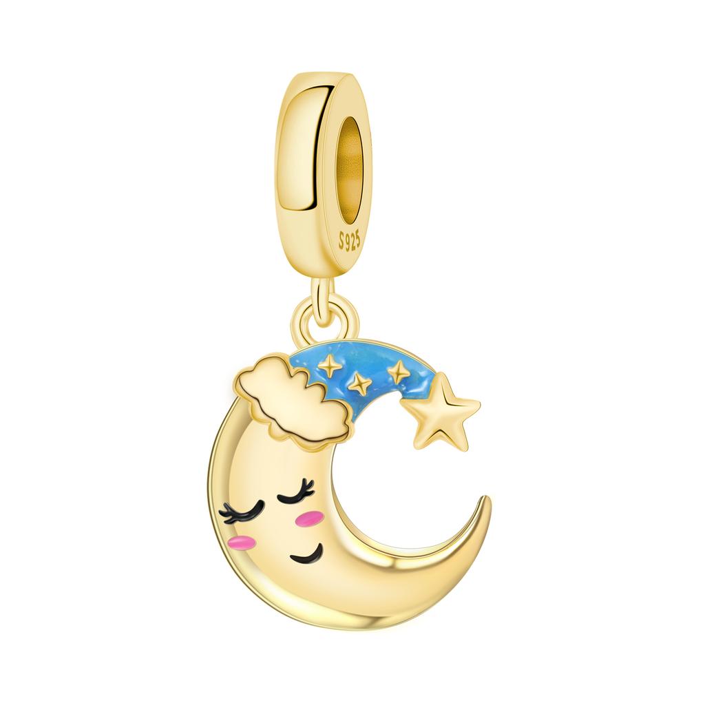 PANPOKI 925 Silver Star Pendant Bracelet Charms DIY Trendy Jewelry Gifts for Party Beads Dreamy Universe