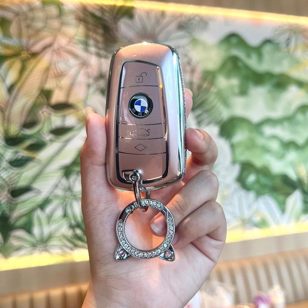 BMW Key Case: Compatible with X1, X2, X3, X4, X5, New 1 Series, 3 Series, 5 Series. Blade Style Shell with Women's Buckle Bag.
