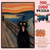 500/1000pcs -Themed Puzzle Game Suitable for & Advanced Solvers - Challenge with Meow Howling at Red Sky, Swirling Valley & Dangerous Bridge Designs f