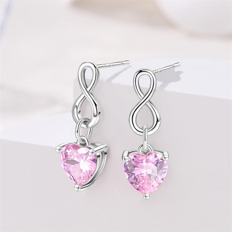 New 925 Silver Pink Heart Shape Women Earrings Brilliant Wedding Engagement Star Earrings Jewelry Gift