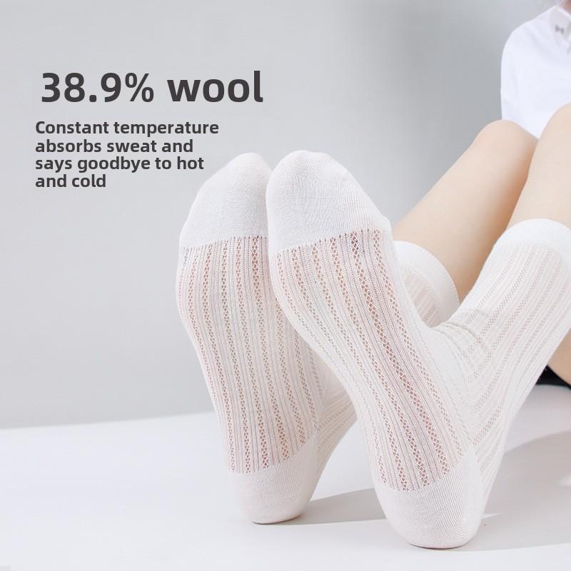 5 Paires Chaussettes Bouclettes d'Été Fines pour Femmes Chaussettes en Laine Chaussettes d'Été Fines Respirantes Thermostatiques Mi-mollet Chaussettes en Laine