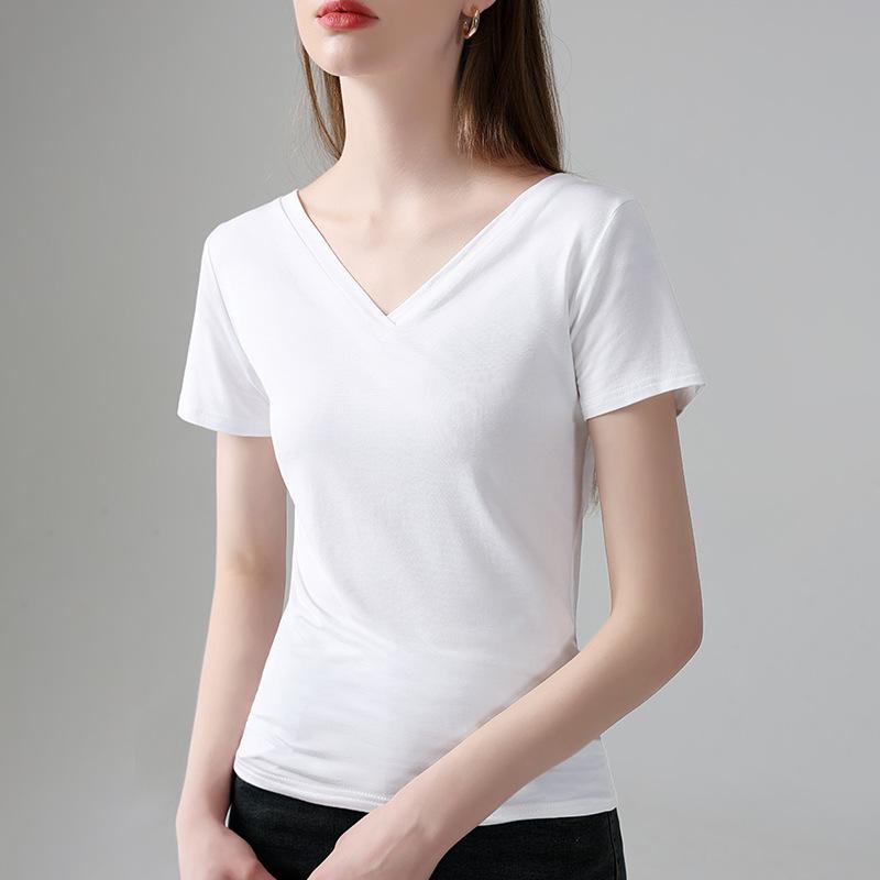 Short-sleeved T-shirt for Women In Summer New European Women's Solid Color T-shirt Temperament Deep V Backless Waist Top