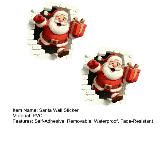 3D Holiday Wall Stickers Christmas Santa Stickers, Claus Reindeer Break-Through Self-Adhesive Decorative Window Film Decal, Removable for Living Room