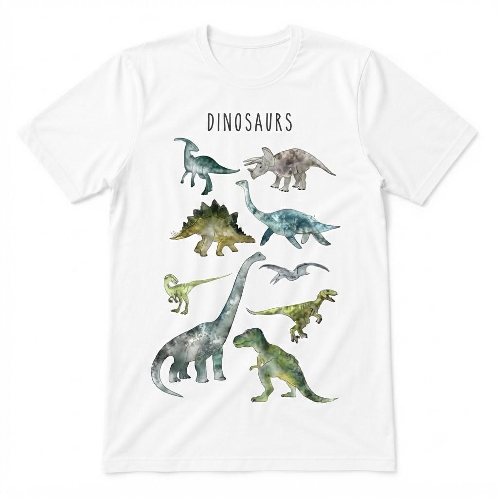Dinosaurs Pictures Top Design Unisex Ladies Mens White T-shirt