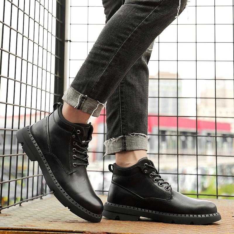 Fashion New Warm Winter Boots for Men Genuine Leather Fashion Lace-Up Walking Shoes 2024 High Quality Male Comfortable Motorcycle Boots