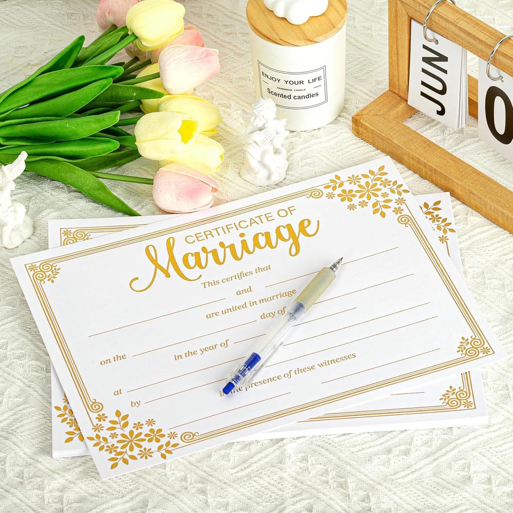 Lesnala 25Pcs Marriage Certificates with Gold Foil Edges Blank Thick Paper for Wedding Ceremony Official Newly Weds Expecting Proposals Supplies 11 X