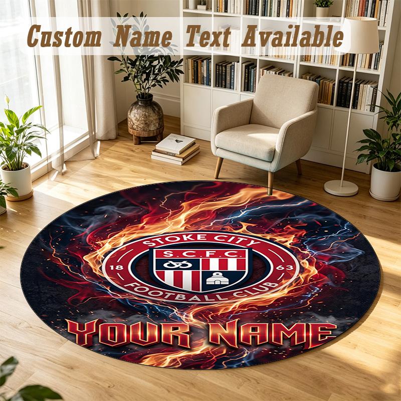 Round Rug Custom NameStoke City FC Pattern Non Slip Carpet Home Floor Decor