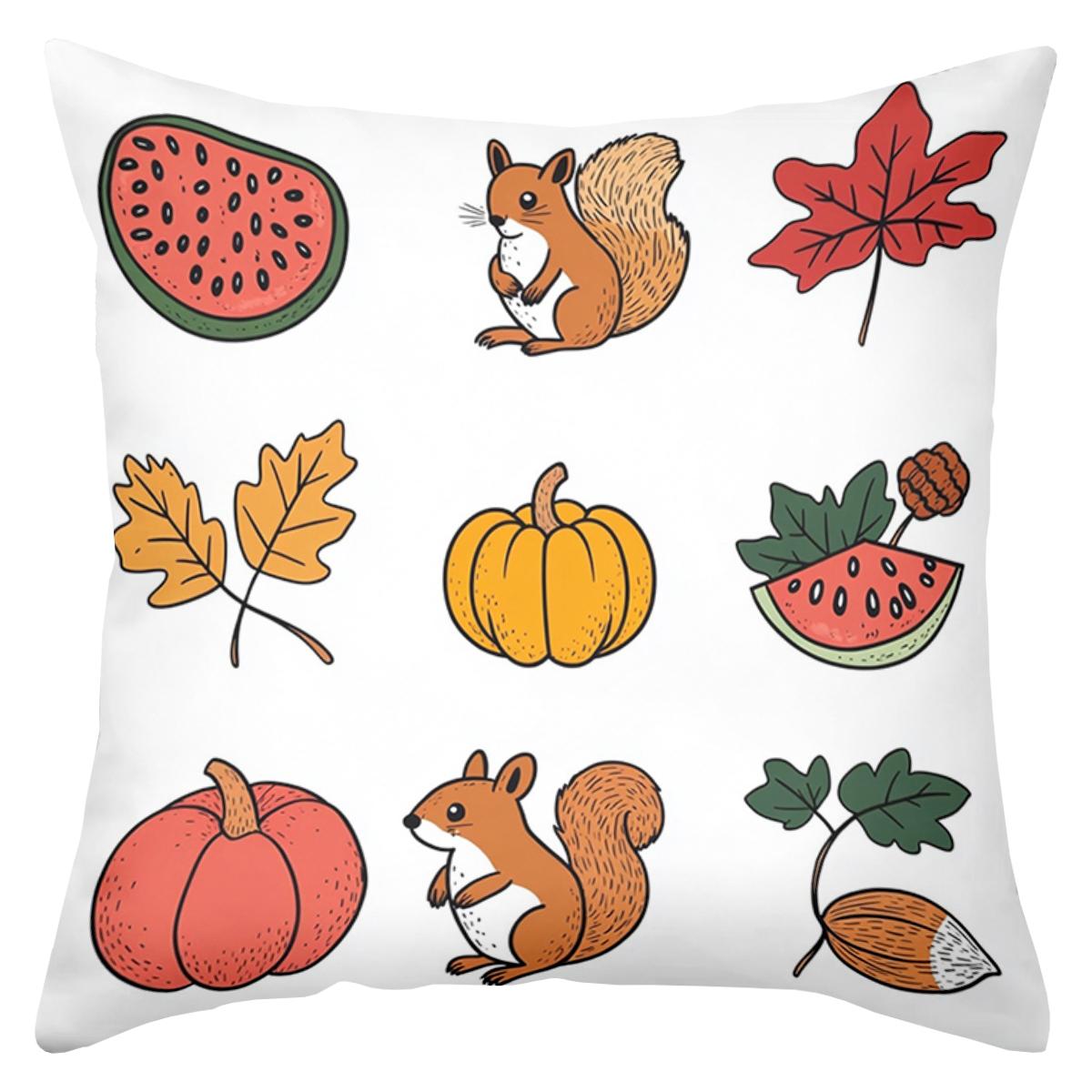 

Autumn Themed Cushions With Fox Squirrel Pumpkin Polyester pillowcase, sofa decorative cushion cov Headboard Pillow 45x45cm