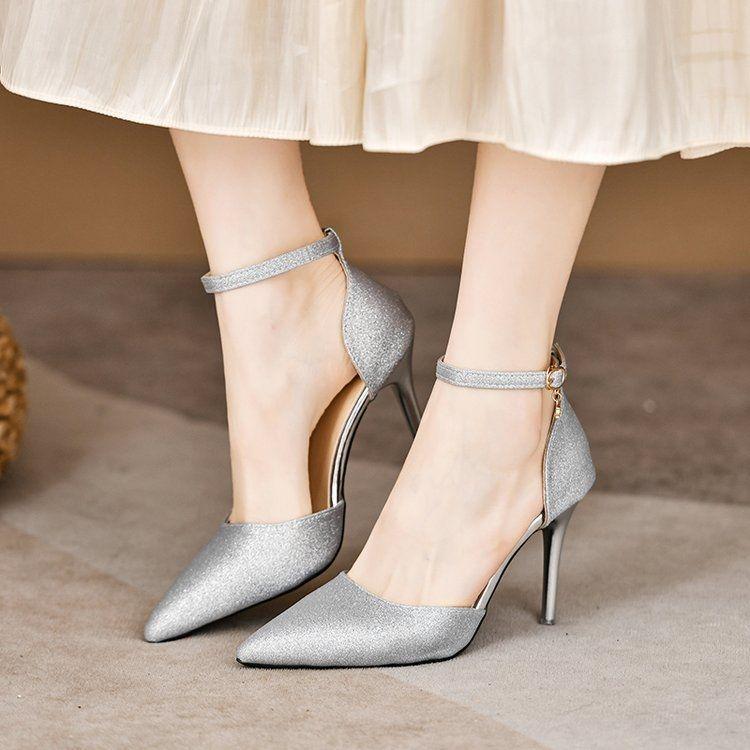 Main Wedding Dress Gala Hollow Bridesmaid Shoes Princess Single Shoes Crystal Sequins High Heels One Button Stiletto 2025