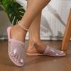 Women Slippers Summer New Round Head Slippers Water Diamond Flat Home Beach Sandals