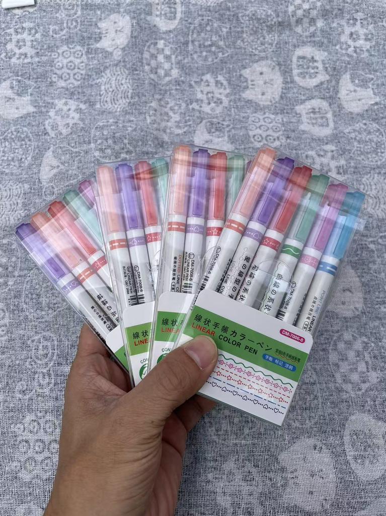 6pcs Flower Line Shape Highlighter Pen Roller Tip Curve Liner Marker Kawaii Stationery for School Office Supplies Gifts