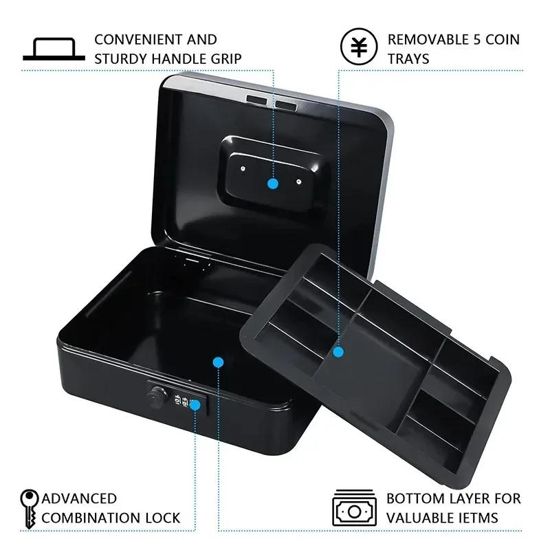 Secure Cash Storage Box/Heavy-Duty Steel Cash Safe with Combination Lock - Fire-Resistant Money Storage Box &Valuables Organizer