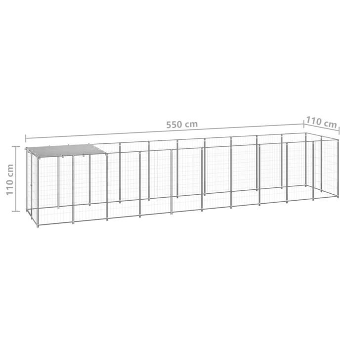 VidaXL Chenil Argenté 6,05 m² Acier Enclos pour Chiots Cage Chiens Extérieur 3082204