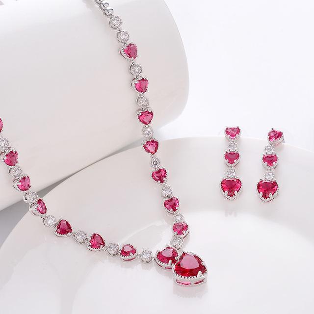 Cellacity 925 Sterling Silver Sets Gemstone Hollow Heart Earrings Zircon Ruby Sapphire Emerald Women 'S Wear Jewelry For Party