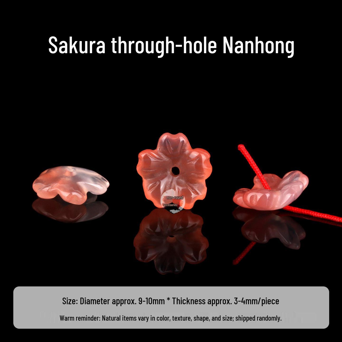 Natural Nanhong Agate Cherry Blossom Carved Bracelet with Ice Float Center Hole