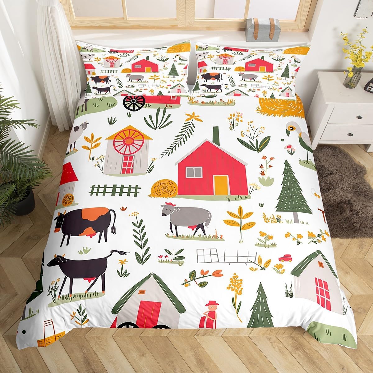 

Comforter Cartoon Animal Farm Animal Comforter Rustic Farmhouse Bedding Set Twin Queen For Kids Boys Girls Adults Comforter (quilt)-EU Single(135*200cm)3pcs