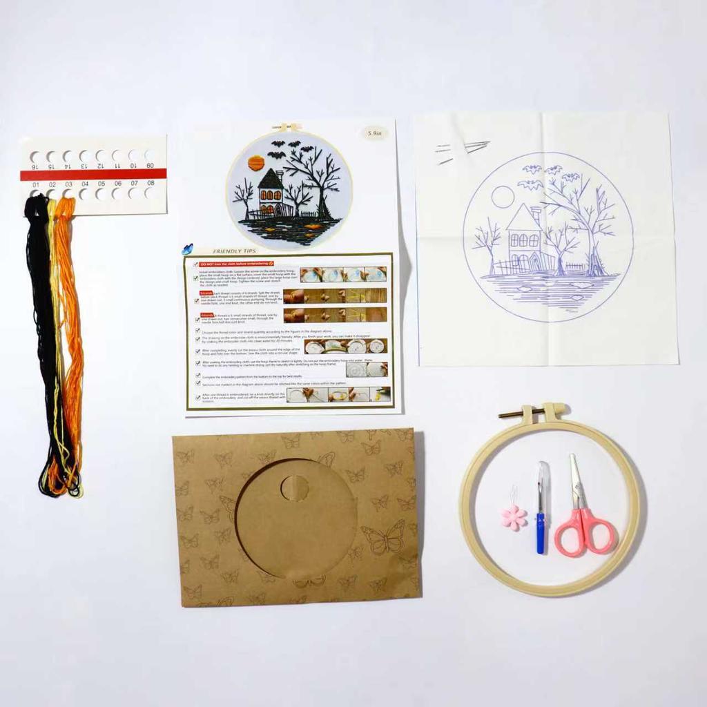 1Pc Halloween Skull Bat Witch Hat DIY Embroidery Needlework Bamboo Embroidery Frame English Kit