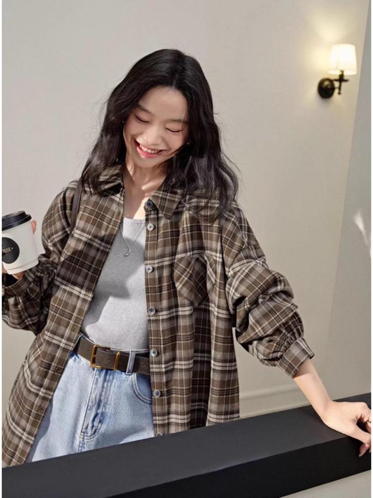 **Fulan Casual Retro Plaid Lapel Jacket - Women's Early Autumn/Winter Top**
