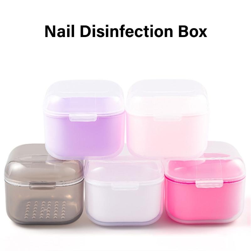 Plastic Sterilizer Box for Nail Art Tools Manicure Pedicure Storage Container with Double Layer Nail Drill Bits Cleaner