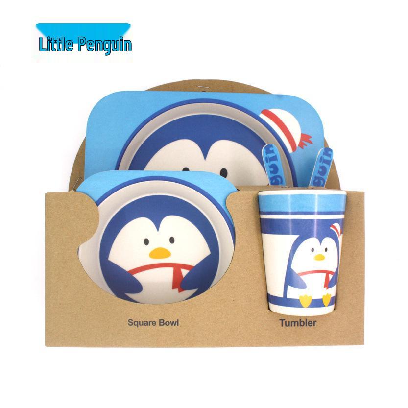 Kreativní dětská jídelní sada z bambusového vlákna - Pěti dílný kreslený design pro děti.