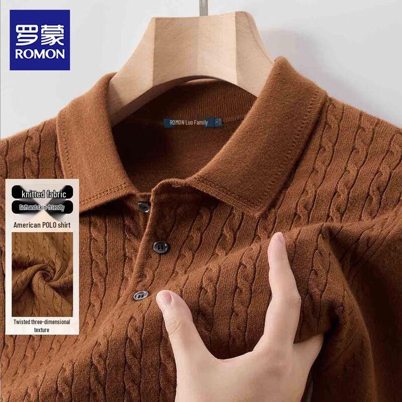 ROMON S Men's Long Sleeve Polo Knit Shirt