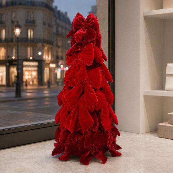 Stacked Velvet Bow Decoration Christmas Tree Decoration, Shaped Desktop Ornament Tabletop for Fireplace Dining Table Window Holiday Decor Versatile