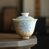 140ML Oil Painting Style Hand-painted Cover Bowl KungFu TeaSet Household Tea Bowl Thin Tire Gold Yarn Wrapped in Blue Cover Bowl