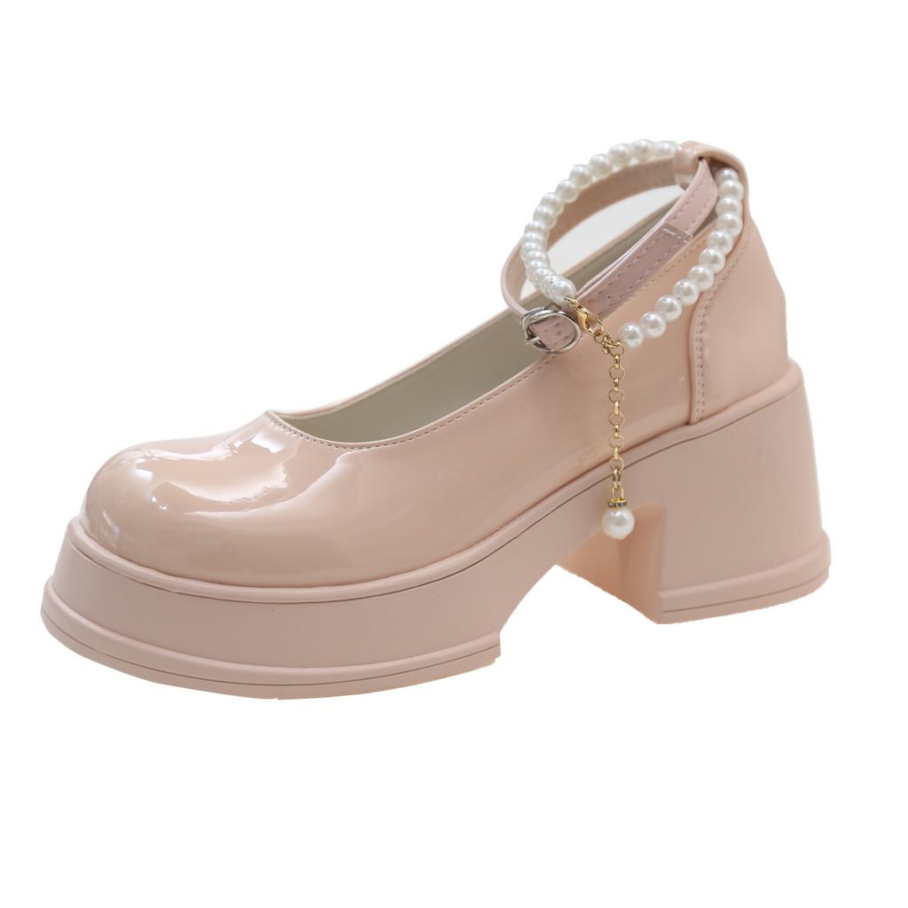 French high-heeled Mary Jane single shoes women's summer new thick-heeled round head with skirt temperament small leather shoes