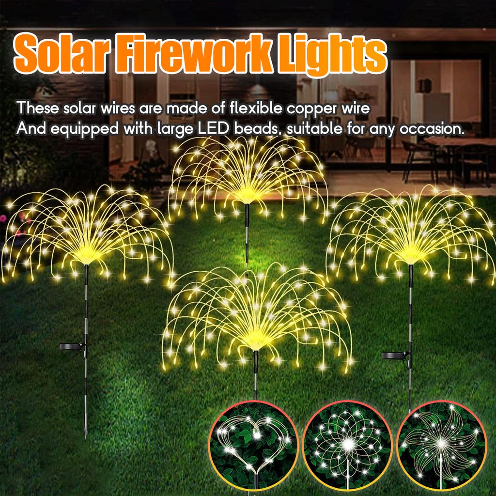 3/4/5PCS LED Solar Firework Light ,Outdoor Waterproof Garden Lights 8 Modes Fairy Lights For Party Pathway Yard DIY Decor
