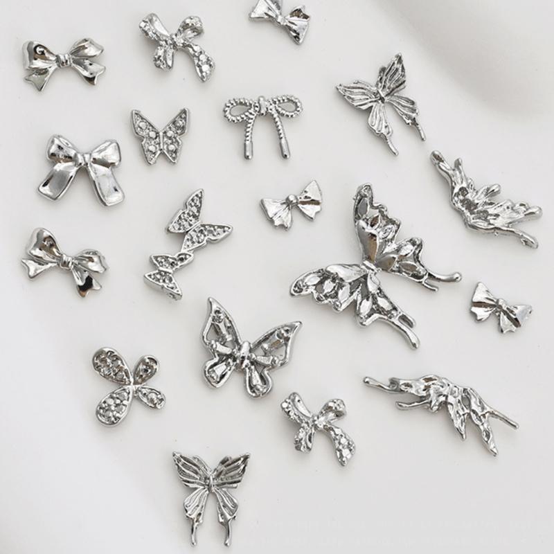 10 Pcs/Set 3D Bows Nails Charms Sparkling Butterfly Nails Charms Alloy Manicure Supplies Nails Art Decorations for Women