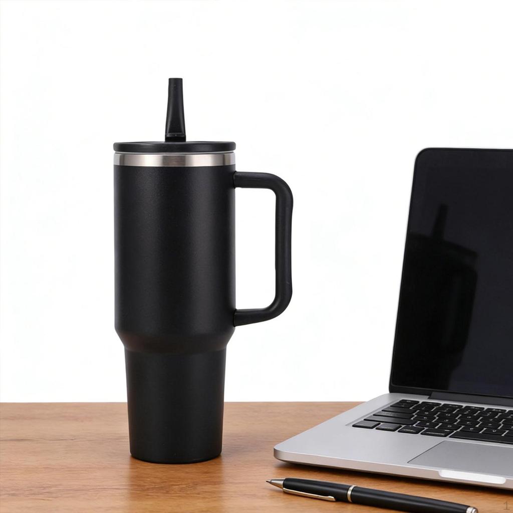 Insulated Tumbler with Handle for Hot/Cold Drinks Travel Mug Water Bottle Black