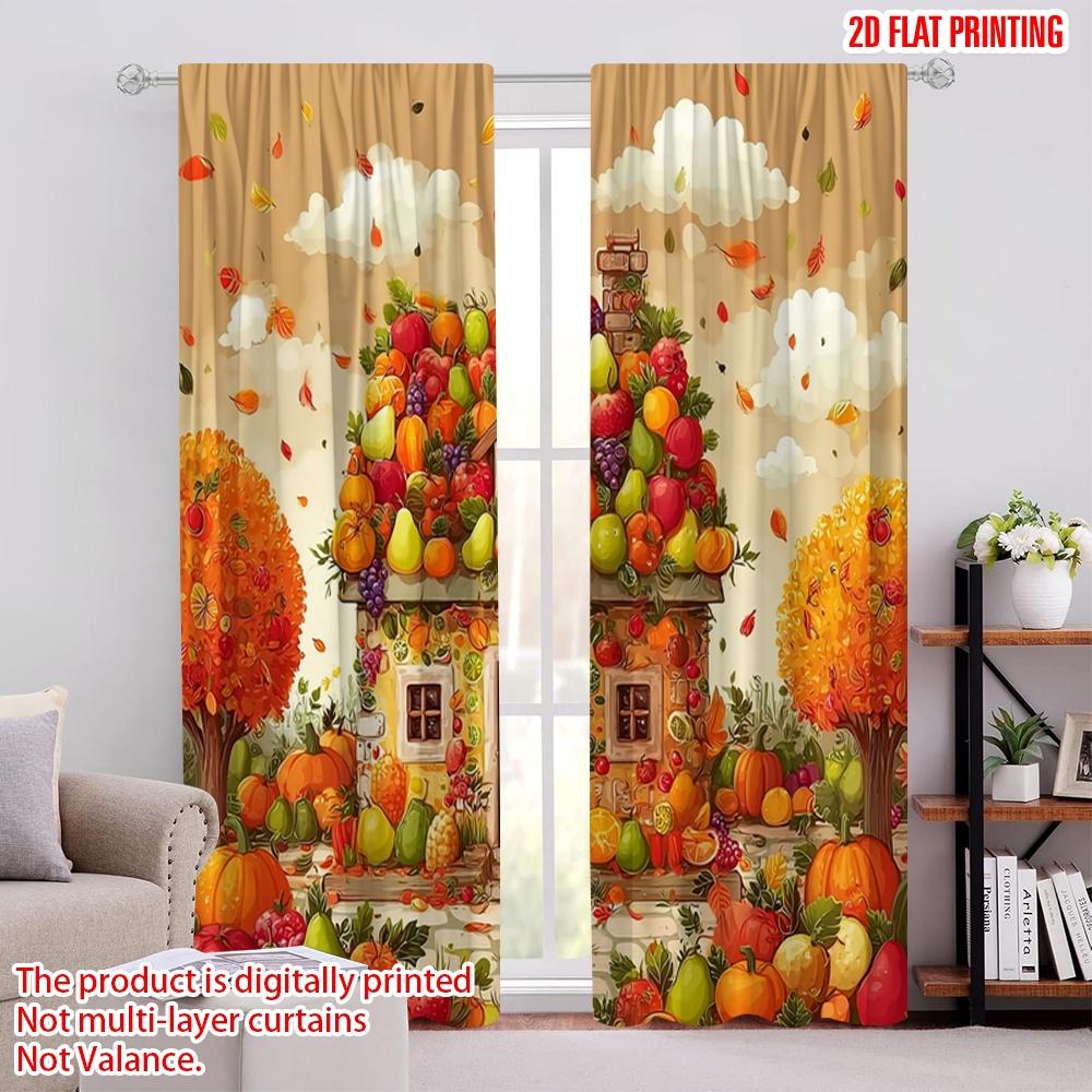 

2pcs,2D plane printing Light Filtering Curtains Autumn Fruit House Polyester Woven (without rod) Outdoor Decorations for Bedroom 52.50 × 116.00 cm 2 pcs